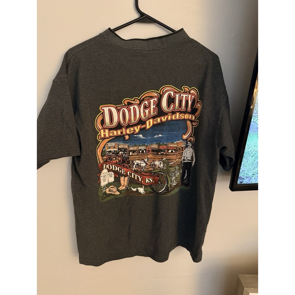 Vintage Harley Davidson‎ Dodge City Kansas Graphic Tshirt Henley Heavyweight